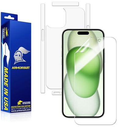 ArmorSuit Full Body Skin + Screen Protector for iPhone 15 Plus [6.7-inch] HD Clear MilitaryShield Film - Made in USA