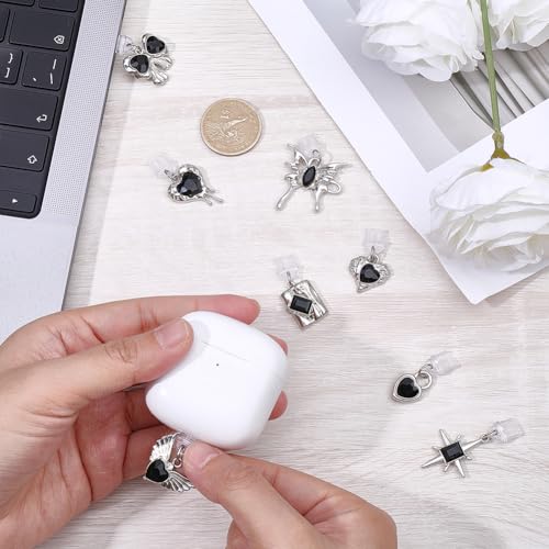 SUNNYCLUE 8pcs Halloween Anti Dust Plug Charm Phone Dust Plug Charm Black Silver Gothic Alloy Plastic Heart Mobile Phone e Reader Anti Dusts Plugs Protectors Cover for Cellphone Laptops Earphone Adult - style: Style 2