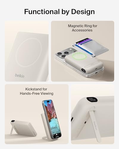 Belkin 10000mAh Qi2.2 25W MagSafe Power Bank with Kickstand and Display - color: Sand