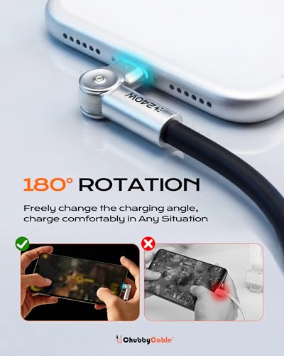 chubbycable RotateX 240W 180° Rotating USB C to USB C Cable, Black, 6.6ft - color: Black, size: 6.6ft (2m)