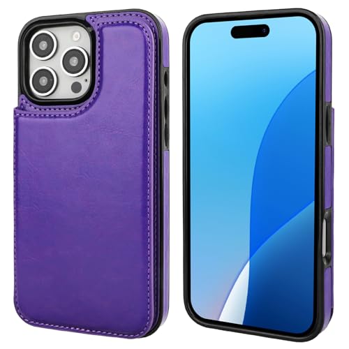 ONETOP for iPhone 16 Pro Max Wallet Case with Credit Card Holder,Purple | Kickstand,ID/Cash Holder,Case Wallet with Card Slots,Double Magnetic Clasp,Durable PU Leather Shockproof Cover for Women Men - color: Purple