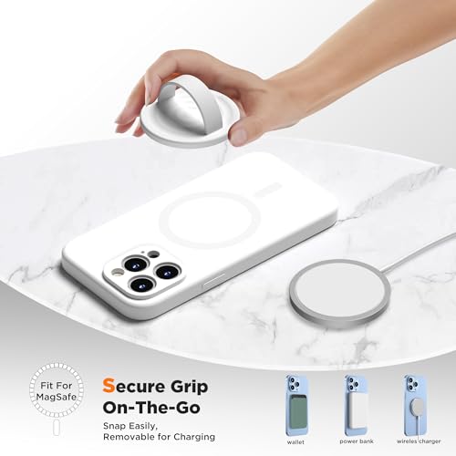 Upgraded Magnetic Phone Grip, Liquid Silicone Soft and Portable, Removable Finger Loop Ring Grip Holder for iPhone, Strong Magnetic Attraction, Compatible with MagSafe Phone Case, White - color: White