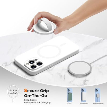 Upgraded Magnetic Phone Grip, Liquid Silicone Soft and Portable, Removable Finger Loop Ring Grip Holder for iPhone, Strong Magnetic Attraction, Compatible with MagSafe Phone Case, White - color: White