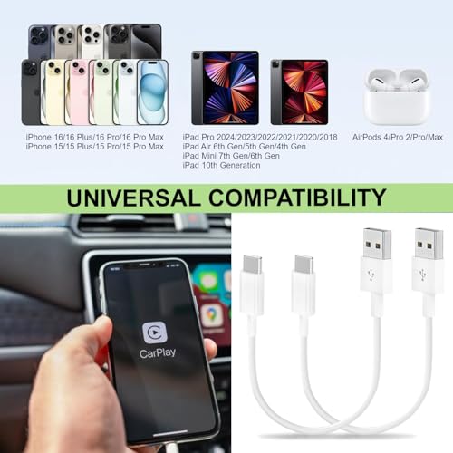 Short iPhone 15/16/17 CarPlay Cable 1.15ft [2-Pack] – USB A to USB C Fast Charging Cord for Apple iPhone Pro/Max/Air, Android Auto Charger for Samsung Galaxy S24/S23, Google Pixel, Z Flip - style: USB to USB-C 1.15 ft