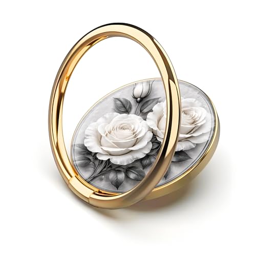 Cell Phone Ring Holder, Cute Metal Phone Grip Stand Finger Ring Kickstand, Flexible 360°Rotation Phone Tablet Case Accessories Compatible with Most Phones White Rose Floral - color: White Rose Floral