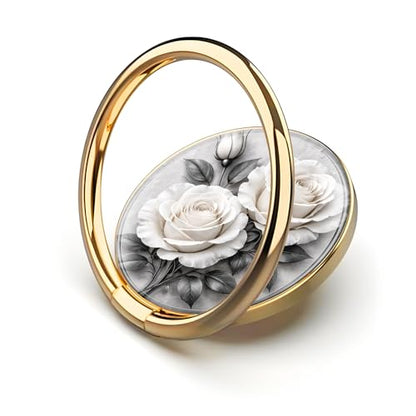 Cell Phone Ring Holder, Cute Metal Phone Grip Stand Finger Ring Kickstand, Flexible 360°Rotation Phone Tablet Case Accessories Compatible with Most Phones White Rose Floral - color: White Rose Floral