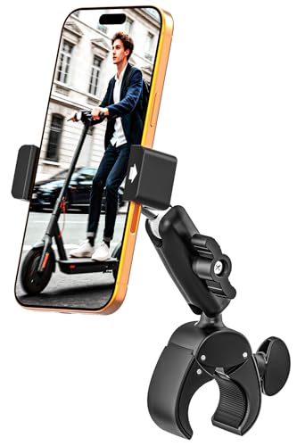 Scooter Phone Holder Metal - [Stable & Won't Fall Off] Ebike Accessories, Electric Scooter Boat Moto Bike Clamp Handlebar Mount with Aluminum Arm for 4-7" Phones, iPhone 17 16 Pro Max, Pixel etc