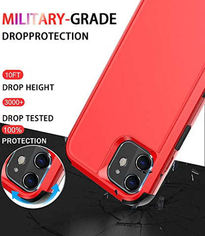 Diverbox for iPhone 11 Case [Shockproof] [Dropproof] [Tempered Glass Screen Protector],Heavy Duty Protection Phone Case Cover for Apple iPhone 11 (Red-3in1) - color: Red-3in1