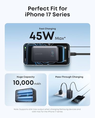 Anker Nano Power Bank, 45W 10,000mAh Portable Charger, iPhone Battery Pack - color: Black