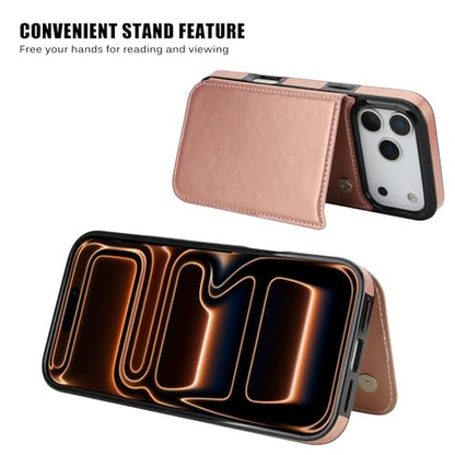 for iPhone 17 Pro Max Wallet Case with Screen Protector, Slim PU Leather Protective Case with Card Holder[RFID Blocking] Kickstand Cover 6.9“-Rose Gold - color: Rose Gold