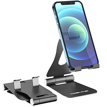 YOSHINE Cell Phone Stand, Upgraded Phone Stand for Desk, Adjustable Tablet Stand, Foldable Portable Aluminum Phone Holder, Cradle, Dock for All iPhone Smartphones and iPad Tablets(4-13in) - Black - color: Black