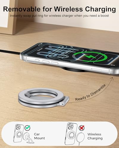 MagSafe Ring Stand Double-Sided Magnetic Phone Grip, Finger Loop Kickstand - color: Sliver