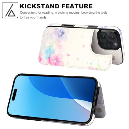 HAOPINSH for iPhone 16 Pro Max Wallet Case with Card Holder, Pale Flower Pattern Back Flip Folio PU Leather Kickstand Card Slots Case for Women Girls, Double Magnetic Clasp Shockproof 6.9" - color: Pale Flower