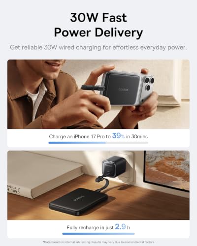 Baseus Picogo Air AM71 Ultra Slim 10000mAh Qi2.2 25W Wireless Power Bank - color: Dark Black