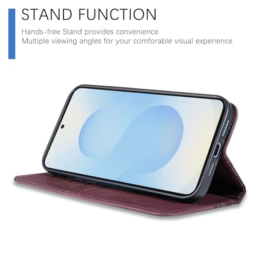 Wallet Case for Samsung Galaxy S25 FE 5G - PU Leather Flip Cover with Card Holder Slots, Strong Magnetic Folio Kickstand Phone Case, Wine Red - color: Wine Red, size: Samsung Galaxy S25 FE 6.7"