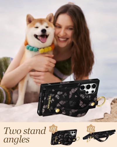 Petitian for Samsung Galaxy S22 Ultra Wallet Case, Black Butterfly - color: Black Butterfly, size: Samsung Galaxy S22 Ultra