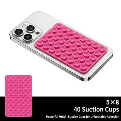SHENGXIN 2 Pack Silicone Double-Sided Suction Grip – 40 Cups per Side, Strong Hold for iPhone, Galaxy, Pixel, Android – Hands-Free for Selfies & Videos (Rose Red) - color: Rose Red