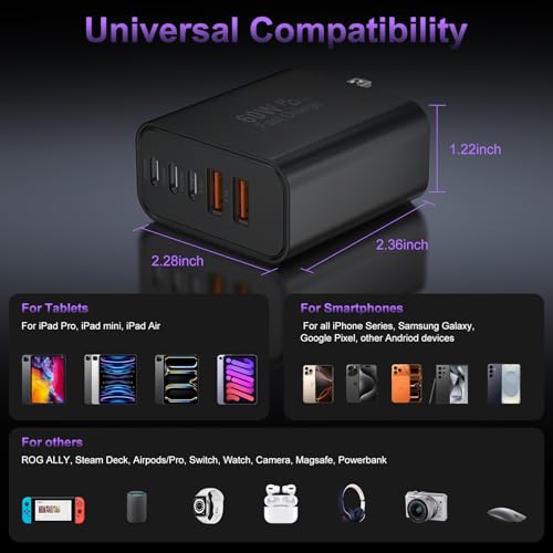 USB C Charger Block Fast Charging,60W Phone Charger USBC Wall Plug Adapter - color: Black-2Pack