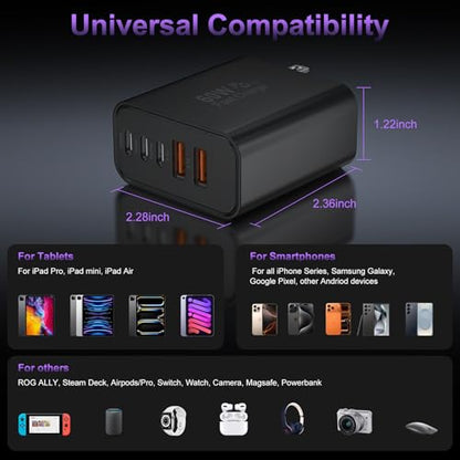 USB C Charger Block Fast Charging,60W Phone Charger USBC Wall Plug Adapter - color: Black-2Pack