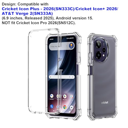Ailiber for Cricket Icon Plus 2026 Case, AT&T Verge 2 Phone Case Slim-Clear | Screen Protector. Transparent Anti-Yellowing Soft Silicone, Thin Lifeproof Bumper Heavy Duty Full Body Hard Protective Cover - color: Clear