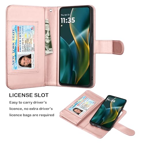 Njjex Wallet Case for Motorola Moto G 5G 2025, for Moto G 5G 2025 Case, [9 Card Slots] PU Leather ID Credit Card Holder Folio Flip [Detachable] Kickstand Magnetic Phone Cover & Lanyard [Rose Gold] - color: Rose Gold