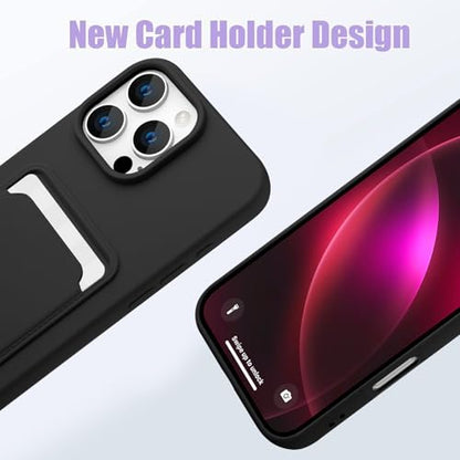 MZELQ Compatible with iPhone 16 Pro Max Case Card Holder -Black | Wallet Cover,Camera Protection + Screen Protector Soft Card Slot Phone Case - color: Black, size: iPhone 16 Pro Max