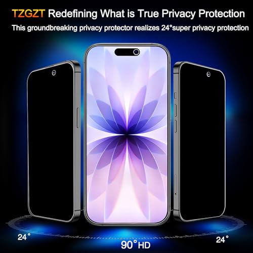 TZGZT Privacy Screen Protector for iPhone 17, Tempered Glass, Case Friendly - color: iPhone 17-3Pack-Black