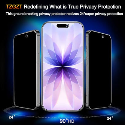 TZGZT Privacy Screen Protector for iPhone 17, Tempered Glass, Case Friendly - color: iPhone 17-3Pack-Black