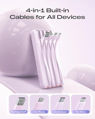Orfeika 20000mAh Power Bank, Portable Charger with 4 Built-in Cables - color: Lavender