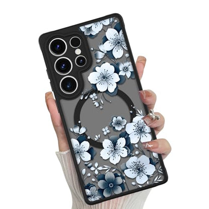 Magnetic for Samsung Galaxy S25 Ultra Case,White Flower | Compatible with MagSafe,Cute Fashion Translucent Matte Hard Back Shockproof Anti-Scratch Phone Case-Ink Flower - color: Ink Flower, size: Samsung Galaxy S25 Ultra