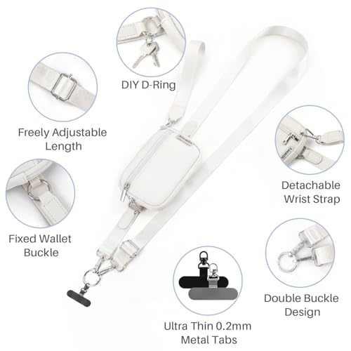 Clip and Go Strap for Phone with Wallet Crossbody - color: White, size: Medium