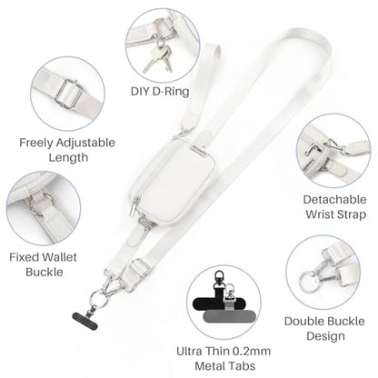 Clip and Go Strap for Phone with Wallet Crossbody - color: White, size: Medium