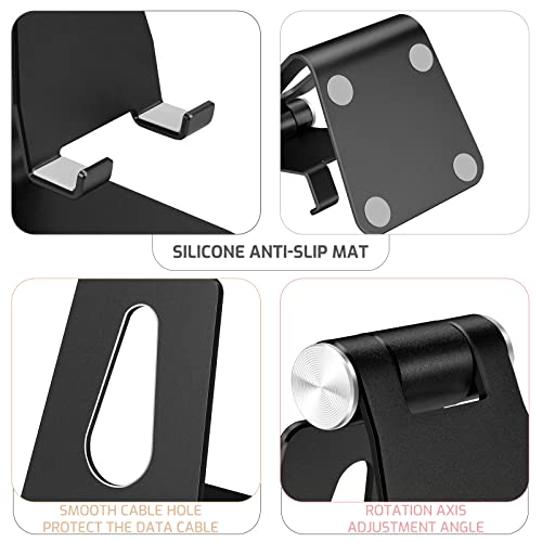 Black Foldable Aluminum Alloy Cell Phone Holder,Tabletop Metal Phone Stand with Adjustable Angle by Swivel Axis,Smartphone Cradle - color: Black