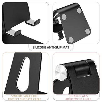 Adjustable Aluminum Alloy Cell Phone Stand,Desktop Metal Phone Holder,Smartphone Cradle,Black - color: Black