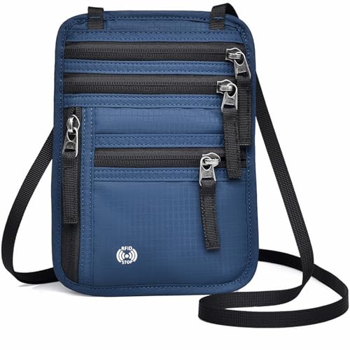 Likesing 5.5" L x 7.9" W Travel Neck Wallet, RFID Passport Pouch(Blue) - color: Blue