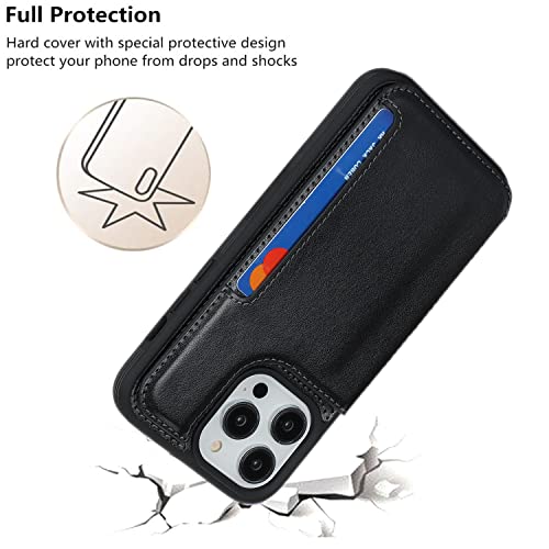 iCoverCase Compatible with iPhone 14 Pro Case with Card Holder, Wallet Case for Women Men RFID Blocking PU Leather Protective Phone Case 6.1 Inch (Black) - color: Black