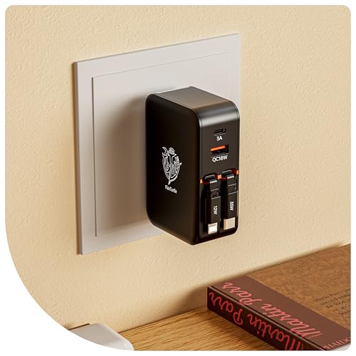 4-in-1 Retractable Wall Charger,35W Ultra-Compact Travel Charger - color: Black