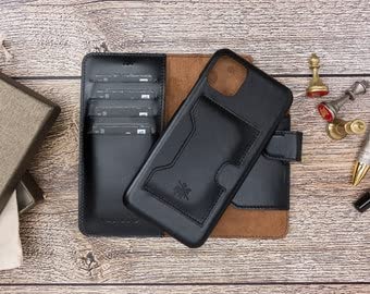 Venito Florence Leather Wallet Phone Case Compatible with iPhone 13 Pro Max (6.7 inch) - Extra Secure with RFID Blocking - Detachable Phone Wallet (Rustic Black)* - color: Rustic Black, size: iPhone 13 Pro Max