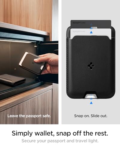 Spigen Life Passport Card Cover Holder, RFID Blocking | Travel Document Organizer, SIM Card Pin Included - Black - color: Black - with MagSafe Card Holder