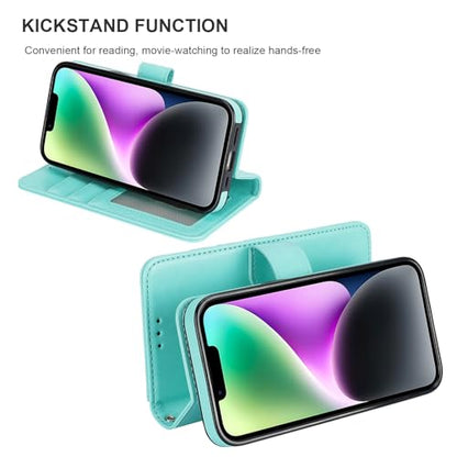 Bocasal Detachable Wallet Case Card Holder for iPhone 13, Light Blue | RFID Blocking Kickstand Card Slots Holder PU Leather Magnetic Shockproof Wrist Strap Removable Flip Protective Cover 6.1 inch - color: Light Blue