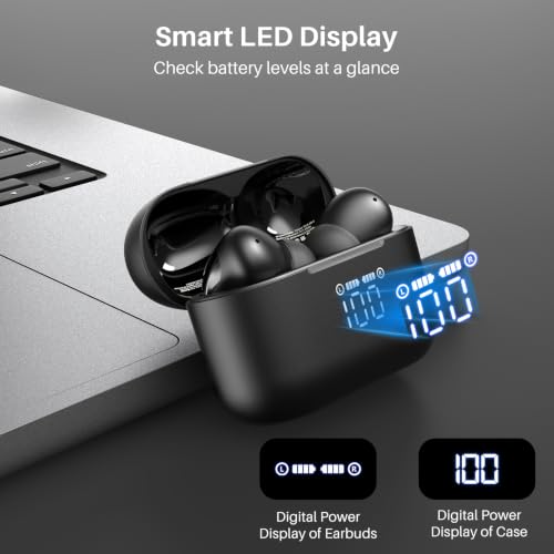 TOZO T20 Wireless Earbuds 97H Playtime, Wireless Charging LED Display Case - color: Black
