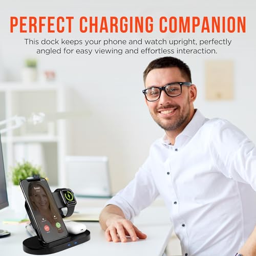 HyperGear 3-in-1 Wireless Charging Station - Phone Charger Stand for Multiple Devices with 10W Fast Charge, Phone & Watch Charger Station for iPhone, Android & AirPods