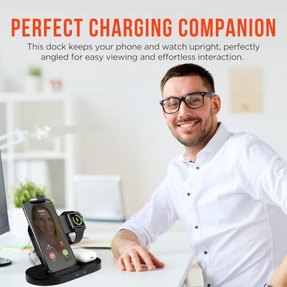 HyperGear 3-in-1 Wireless Charging Station - Phone Charger Stand for Multiple Devices with 10W Fast Charge, Phone & Watch Charger Station for iPhone, Android & AirPods