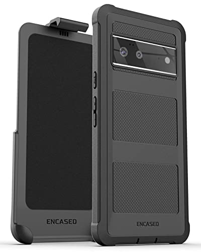 Encased Falcon Designed for Pixel 6 Case with Belt Clip, Full Body Protective Rugged Phone Case with Holster (Black) - style: Case with Belt Clip