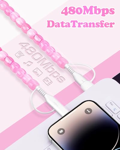 JAKPAK Multi 4 in1 USB Cable for iPhone Beaded Phone Charger 6.6FT, Pink - size: 6.6FT/2M