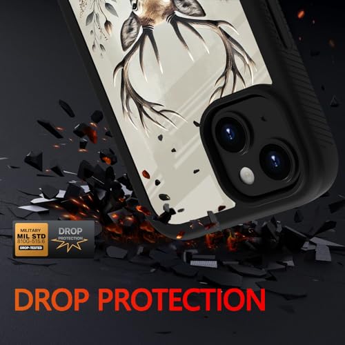 Compatible with iPhone 14 / iPhone 13 Case – Rugged Full-Body Protective Cover for Women Men Dual Layer Shockproof Bumper, Heavy-Duty Phone Case - Deer Flower 101 - color: Deer Flower 101