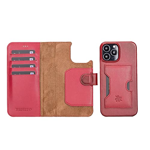 Venito Florence Leather Wallet Phone Case Compatible with iPhone 13 Pro Max (6,7 inch) - Extra Secure with RFID Blocking - Detachable Phone Wallet (Burnt Red) - color: Burnt Red, size: iPhone 13 Pro Max