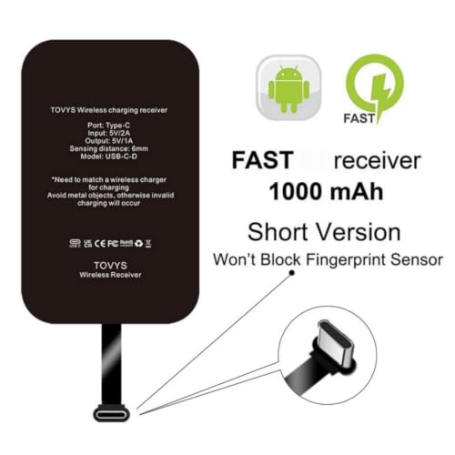 Wireless Charging Receiver and Adapter, Wireless Charger Receiver Module, Suitable for Google Pixel 3A XL, Samsung Galaxy A13/A14/A15/A42, LG, and Other USB-C Phones.