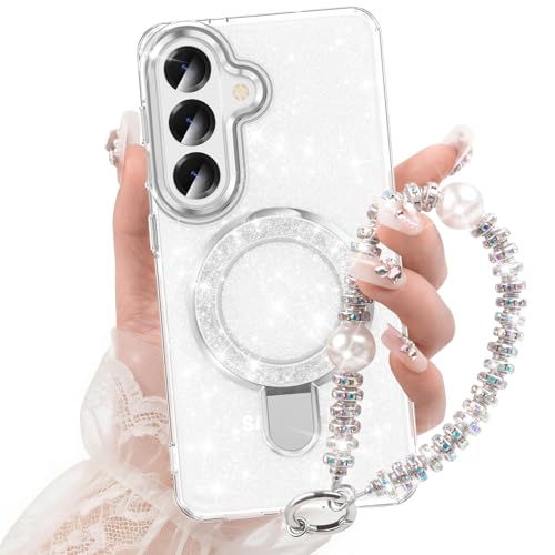 WATACHE for Samsung Galaxy S26 Case, Glitter Sparkle Bling Heavy Duty Shockproof Protective Phone Case with Kickstand, Anti-Scratch Cover Case for Galaxy S26(Clear Silver) - color: Clear Silver, size: s26 case