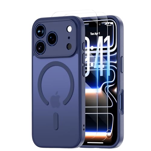 for iPhone 17 Pro Max Case,Compatible with MagSafe,Magnetic Matte Slim Cover with 2 Tempered Glass Screen Protectors,Full Camera Protection,Military Grade Shockproof Phone Case,Deep Blue - color: A2-Deep Blue Matte, size: iPhone 17 pro Max (6.9")